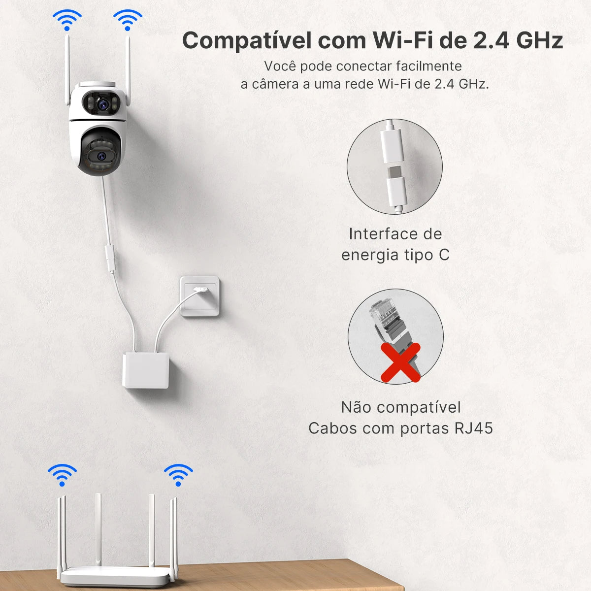 Kit com 2 Câmeras IP Externas PTZ Wi-Fi, Rastreamento Automático, Vigilância por Vídeo iCSee e Proteção de Segurança