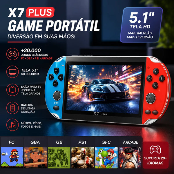 Videogame Portatil Tela 5.1" +10000 Jogos Retro, Console de Mão Memoria Expansivel