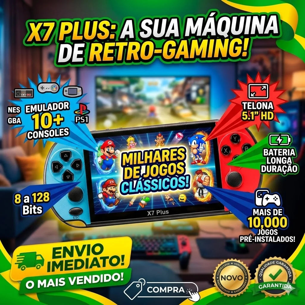 Videogame Portatil Tela 5.1" +10000 Jogos Retro, Console de Mão Memoria Expansivel