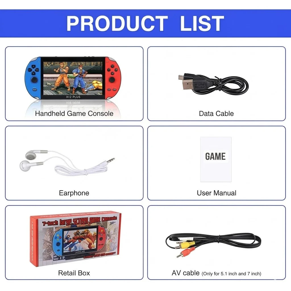 Videogame Portatil Tela 5.1" +10000 Jogos Retro, Console de Mão Memoria Expansivel