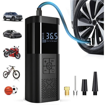 Compressor de Ar Portátil para Carro, 3 Vezes Mais Rápido, 150 PSI, Inflador de Pneus Sem Fio com Manômetro Digital para Carros, Motocicletas e Bicicletas