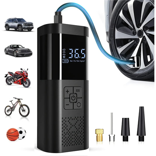 Compressor de Ar Portátil para Carro, 3 Vezes Mais Rápido, 150 PSI, Inflador de Pneus Sem Fio com Manômetro Digital para Carros, Motocicletas e Bicicletas