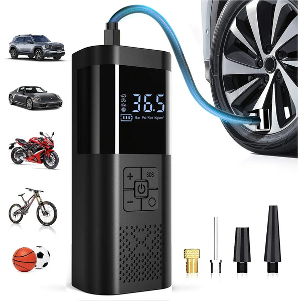 Compressor de Ar Portátil para Carro, 3 Vezes Mais Rápido, 150 PSI, Inflador de Pneus Sem Fio com Manômetro Digital para Carros, Motocicletas e Bicicletas