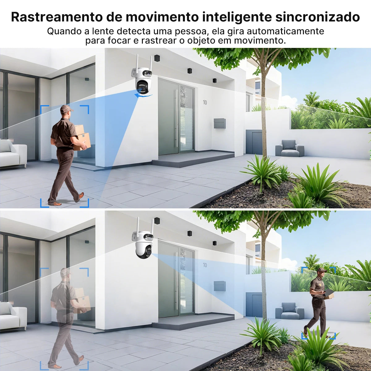 Kit com 2 Câmeras IP Externas PTZ Wi-Fi, Rastreamento Automático, Vigilância por Vídeo iCSee e Proteção de Segurança