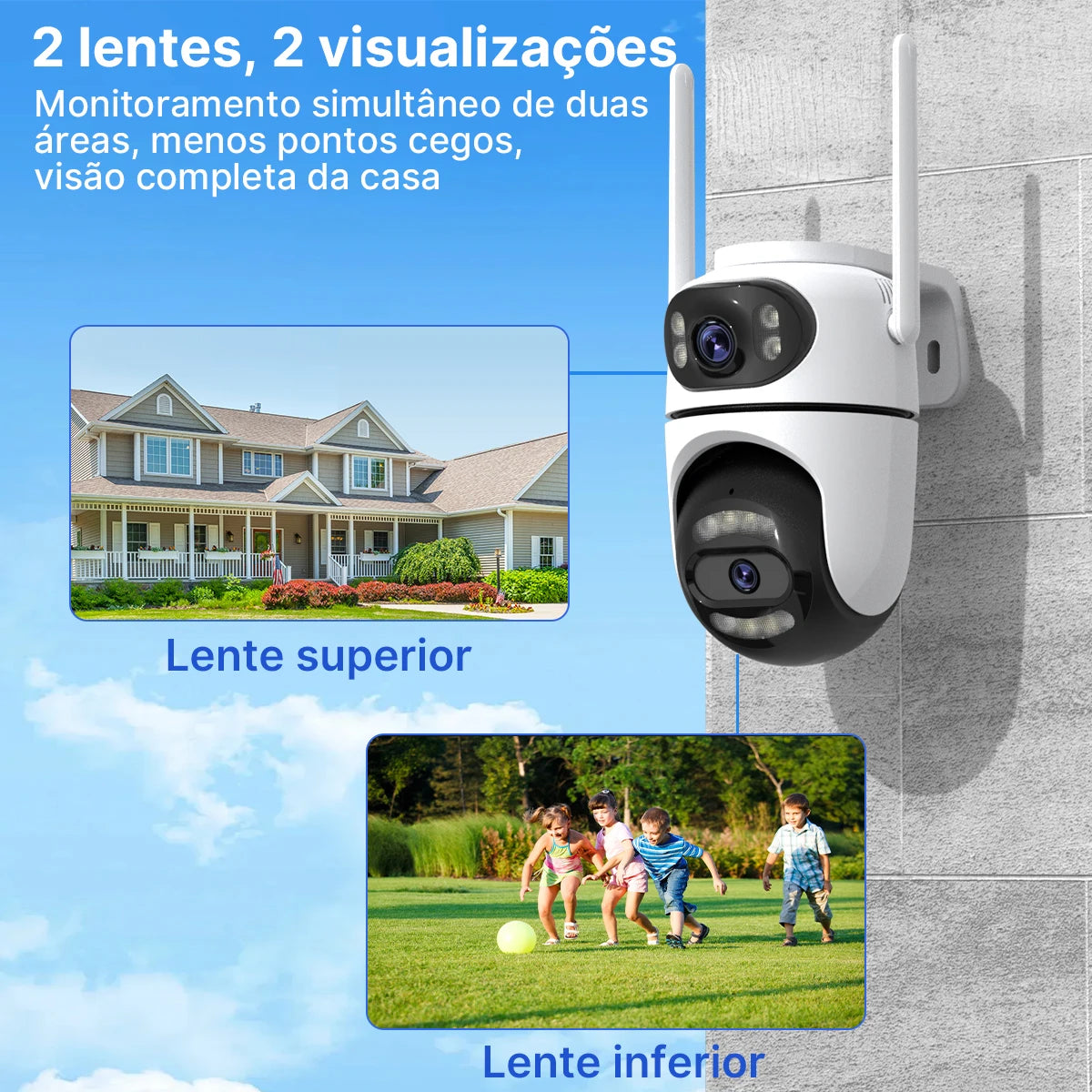 Kit com 2 Câmeras IP Externas PTZ Wi-Fi, Rastreamento Automático, Vigilância por Vídeo iCSee e Proteção de Segurança