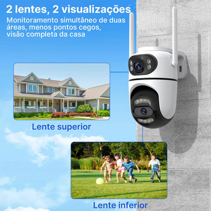 Kit com 2 Câmeras IP Externas PTZ Wi-Fi, Rastreamento Automático, Vigilância por Vídeo iCSee e Proteção de Segurança