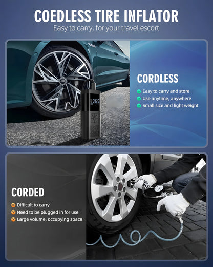 Compressor de Ar Portátil para Carro, 3 Vezes Mais Rápido, 150 PSI, Inflador de Pneus Sem Fio com Manômetro Digital para Carros, Motocicletas e Bicicletas