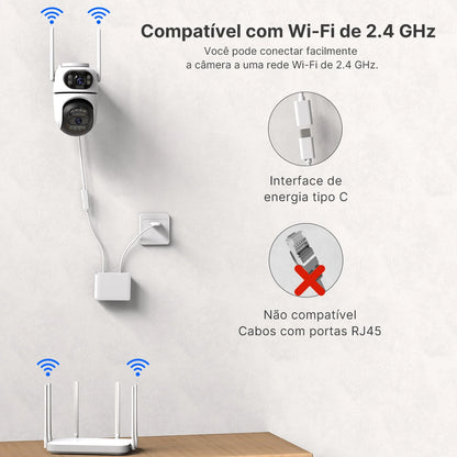 Kit com 2 Câmeras IP Externas PTZ Wi-Fi, Rastreamento Automático, Vigilância por Vídeo iCSee e Proteção de Segurança