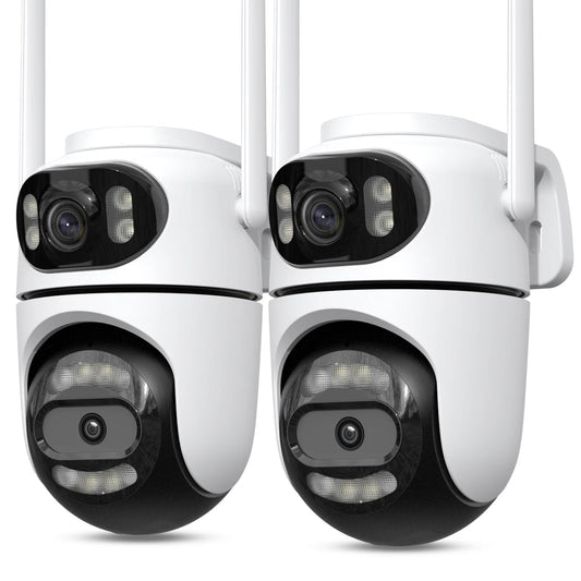 Kit com 2 Câmeras IP Externas PTZ Wi-Fi, Rastreamento Automático, Vigilância por Vídeo iCSee e Proteção de Segurança