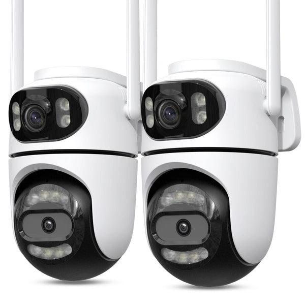 Kit com 2 Câmeras IP Externas PTZ Wi-Fi, Rastreamento Automático, Vigilância por Vídeo iCSee e Proteção de Segurança